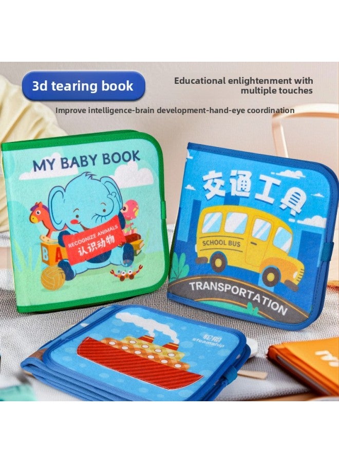 Tear Can't Rip Baby Quiet Cloth Book Montessori Enlightenment Early Education Baby Can Bite Tear Book Felt Cloth Toy-Color:Understanding Animals [chinese-english Bilingual Version]  - Image 2