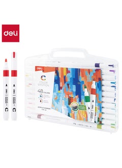 Deli Deli EC191-48 Acrylic Marker Set – 48 Vibrant Colors, Single-Tip, Waterproof & Quick-Drying, Ideal for Rock Painting, Canvas, Wood, Glass, and DIY Crafts.  - Image 1