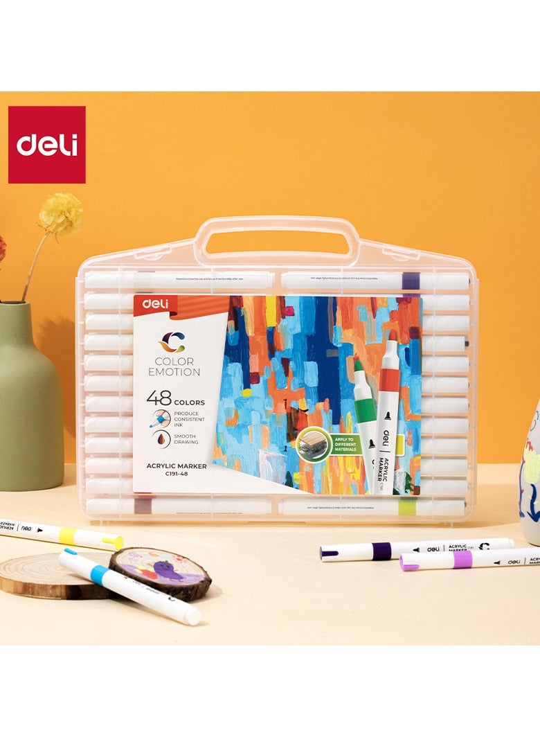 ديلي مجموعة أقلام ديلـي EC191-48 الأكريليكية – 48 لونًا زاهيًا، طرف واحد، مقاومة للماء وسريعة الجفاف، مثالية للرسم على الصخور، القماش، الخشب، الزجاج، والأشغال اليدوية. - Image 2