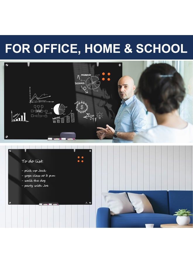 TSJ OFFICE لوحة بيضاء جافة من الزجاج - 36 × 24 بوصة مثبتة على الحائط، لوحة بيضاء مغناطيسية من الزجاج الأسود بدون إطار، لوحة بيضاء كبيرة للمكتب، المنزل والمدرسة - Image 3