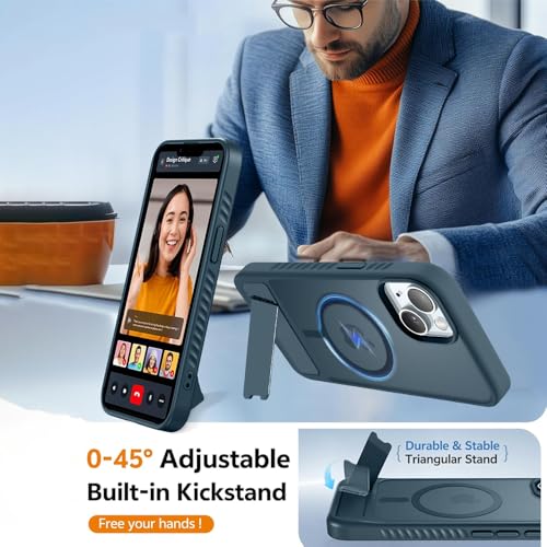 KARWAN®?Ultra Hybrid Matte Back Cover Case Compatible with Stand Magnetic for iPhone 14 Plus | Mag-Safe Wireless Charging | Camera Bump Protection -(Blue) - Image 5