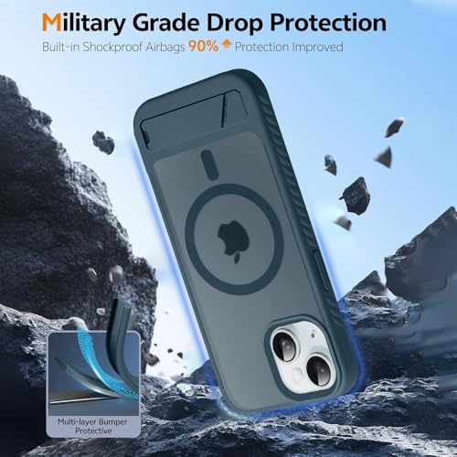 KARWAN®?Ultra Hybrid Matte Back Cover Case Compatible with Stand Magnetic for iPhone 14 Plus | Mag-Safe Wireless Charging | Camera Bump Protection -(Blue) - Image 4