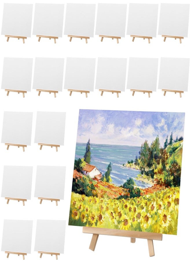 MotiMind Canvas Boards with Easel Set for Painting, 18 Pcs 8 x 10 Inch Canvas Panels with 18 Pcs Wooden Easels for Acrylic Oil Watercolor Crafts Art Painting Party Birthday Mother's Day Party Favors - Image 1