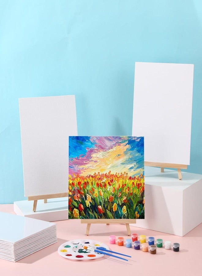 MotiMind Canvas Boards with Easel Set for Painting, 18 Pcs 8 x 10 Inch Canvas Panels with 18 Pcs Wooden Easels for Acrylic Oil Watercolor Crafts Art Painting Party Birthday Mother's Day Party Favors - Image 3