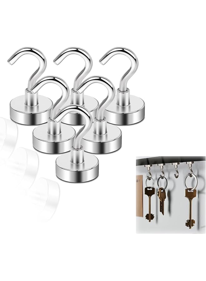 promass 6-Pack Heavy-Duty Magnetic S-Hooks (22Lbs) for Classroom, Fridge, Grill, Kitchen, Garage, Office - Silver Screw-in Hooks - Image 1