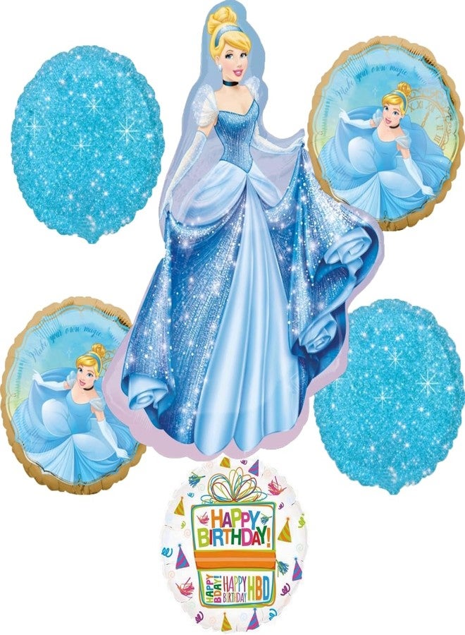 Anagram Cinderella Once Upon a Time 6pc Birthday Foil Balloons Bouquet Decorations - Image 2