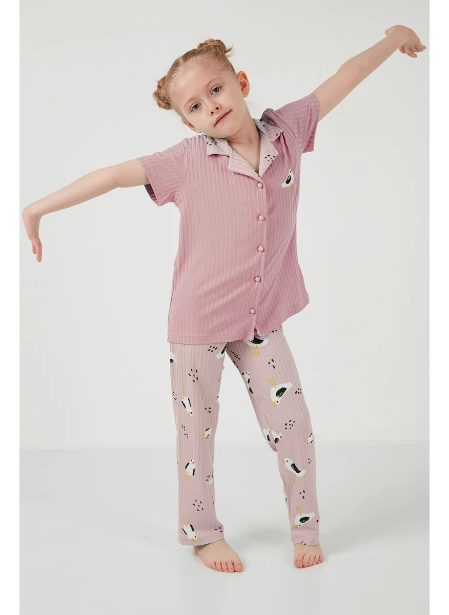 Lela Printed Elastic Waist Shirt Collar Short Sleeve Pajama Set Girl's Pajama Set 6576001