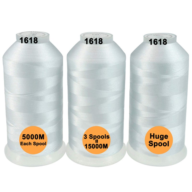 New brothread Set of 3 White Colors Polyester Machine Embroidery Thread Huge Spool 5000M for All Embroidery Machines