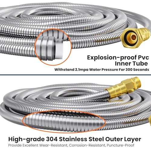Giraffe Tools Girafe Tools Garden Hose 100ft x 5/8", 304 Stainless Steel Metal Water Hose, No Kink Garden Water Hose with 9 Pattern Spray Nozzle, Flexible, Lightweight, Kink Free Hose for Yard, Outdoor - Image 2