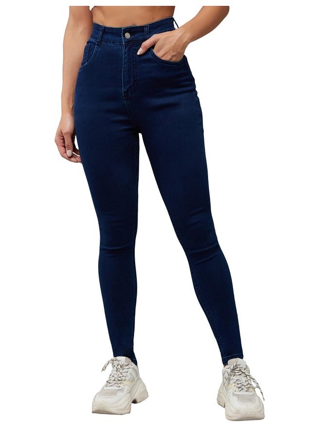 Miss Chase - Miss Chase Women's Skinny Fit High/Mid Rise Regular Length Stretchable Denim Jeans (MCSS21DEN99-38-320-32, Presidential Blue, 32) - Image 1