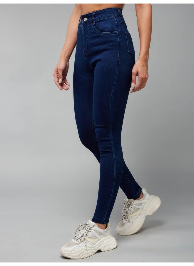 Miss Chase - Miss Chase Women's Skinny Fit High/Mid Rise Regular Length Stretchable Denim Jeans (MCSS21DEN99-38-320-32, Presidential Blue, 32) - Image 1