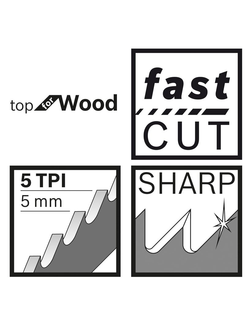 BOSCH Professional S1531L Top Reciprocating Sabre Saw Blade For Wood 240mm Length,5 Pcs/Set-2608650676 - Image 3