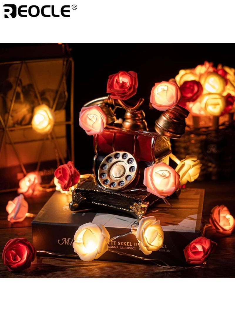 REOCLE 9.8Ft / 20LED Romantic Rose Flower String Lights Operated Multicolor Rose Bud Lights Garland for Birthday Party Fairy Lights for Valentines Day Wedding Indoor Outdoor Decor - Image 3