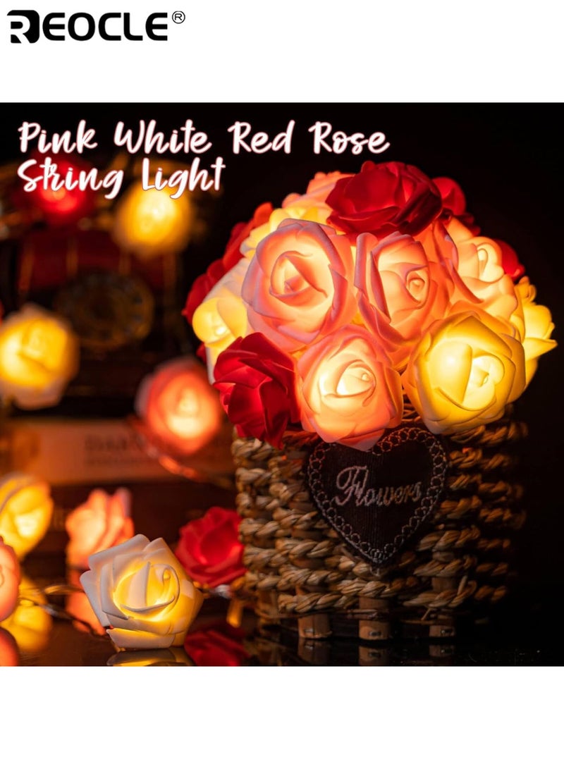 REOCLE 9.8Ft / 20LED Romantic Rose Flower String Lights Operated Multicolor Rose Bud Lights Garland for Birthday Party Fairy Lights for Valentines Day Wedding Indoor Outdoor Decor - Image 4