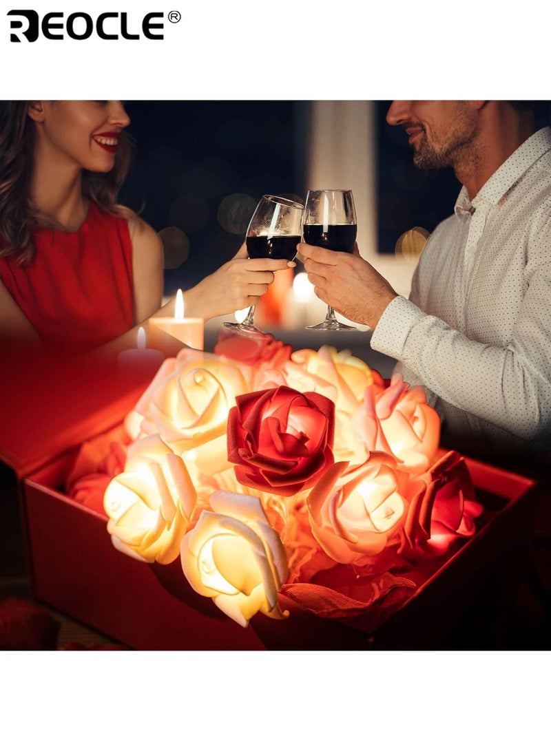 REOCLE 9.8Ft / 20LED Romantic Rose Flower String Lights Operated Multicolor Rose Bud Lights Garland for Birthday Party Fairy Lights for Valentines Day Wedding Indoor Outdoor Decor - Image 5