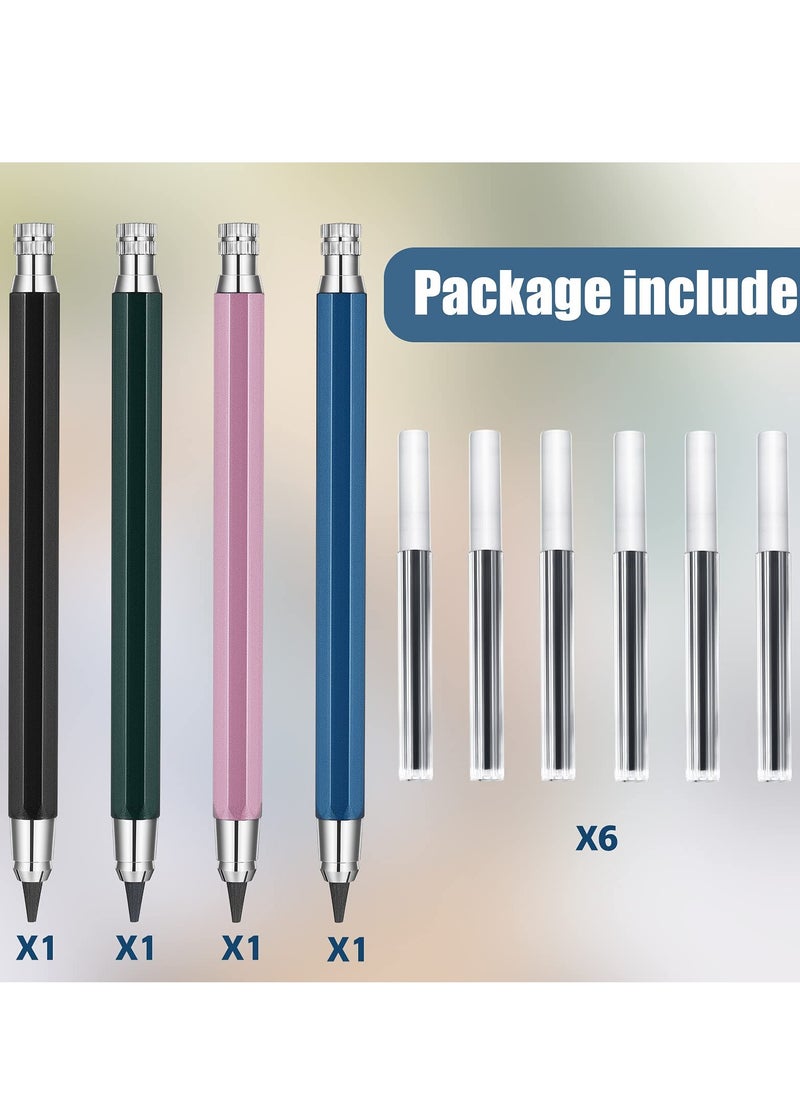 Excefore Mechanical Pencils Set, 4 Pieces 5.6 mm Sketch Metal Automatic Graphite Pencil with 6 Tubes Refills Pencil Replacements for Woodworking Architect Art Painter Drawing Crafting  - Image 2