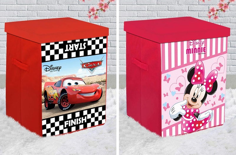 Kuber Industries Kuber Industries Disney Cars & Minnie Print Non Woven Fabric Foldable Laundry Organiser with Lid & Handles (Set of 2, Black & Pink)-KUBMART10409 - Image 1