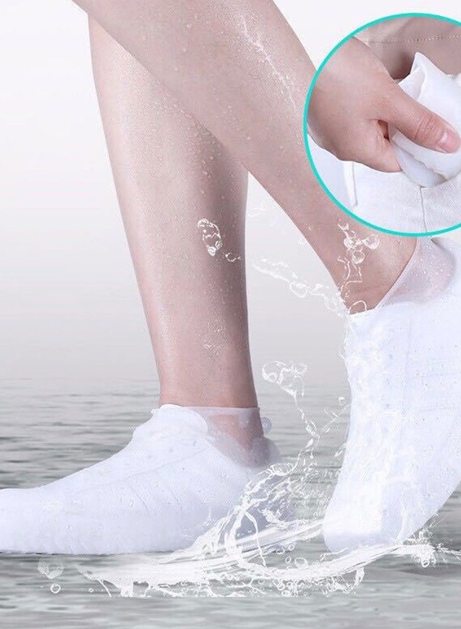 GUSGU White Waterproof Shoe Covers Silicone Non Slip Rubber Rain Shoe Cover Unisex Shoe Protectors Overshoes for Outdoor, Rain, Snow, Grassland Shoes Women Men 1Pair (L size) - Image 1