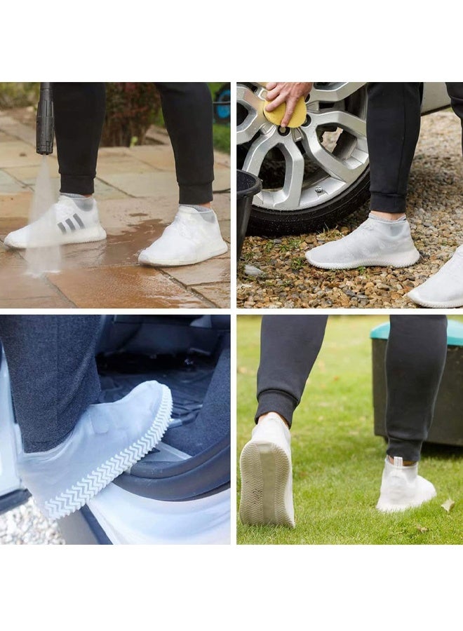 GUSGU White Waterproof Shoe Covers Silicone Non Slip Rubber Rain Shoe Cover Unisex Shoe Protectors Overshoes for Outdoor, Rain, Snow, Grassland Shoes Women Men 1Pair (L size) - Image 3