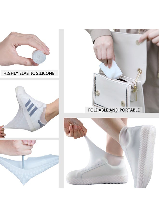 GUSGU White Waterproof Shoe Covers Silicone Non Slip Rubber Rain Shoe Cover Unisex Shoe Protectors Overshoes for Outdoor, Rain, Snow, Grassland Shoes Women Men 1Pair (L size) - Image 4