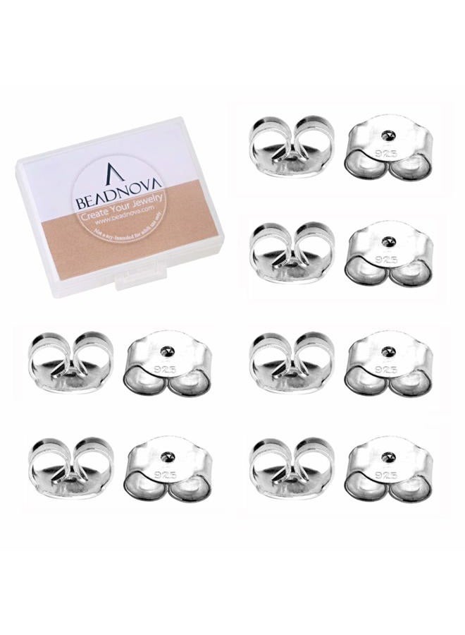 BEADNOVA Earring Backs 925 Sterling Silver Replacement Earring Backs Secure Silver Ear Locking for Stud Earrings (12pcs) - Image 1