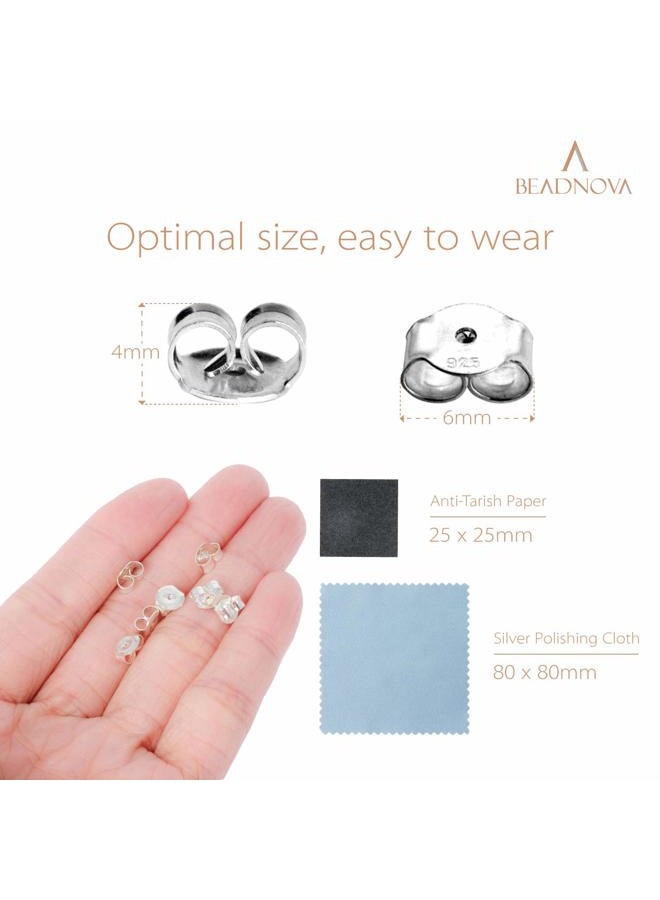 BEADNOVA Earring Backs 925 Sterling Silver Replacement Earring Backs Secure Silver Ear Locking for Stud Earrings (12pcs) - Image 2