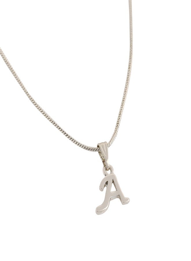 Estele Alloy Steel Fashion Jewellery Rhodium Plated 'A' Initial Charm Initial Letter Pendant With Chain For Girls And Women's-1010-A-Ir Pendant, Silver - Image 1