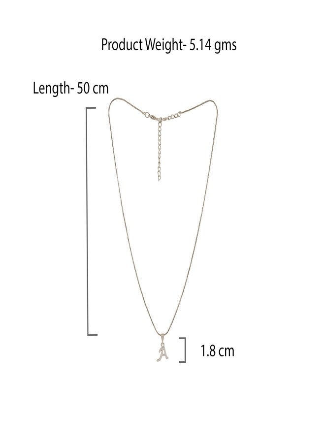 Estele Alloy Steel Fashion Jewellery Rhodium Plated 'A' Initial Charm Initial Letter Pendant With Chain For Girls And Women's-1010-A-Ir Pendant, Silver - Image 2