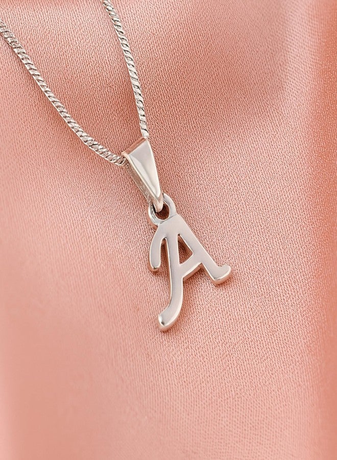 Estele Alloy Steel Fashion Jewellery Rhodium Plated 'A' Initial Charm Initial Letter Pendant With Chain For Girls And Women's-1010-A-Ir Pendant, Silver - Image 3
