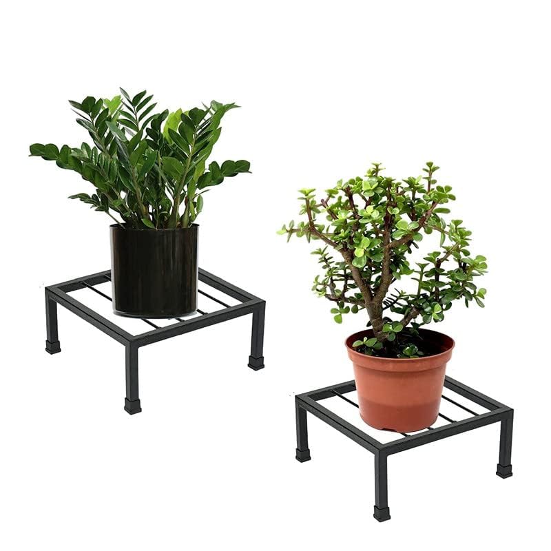 Rollyware ® Designer Square Metal Plant Stand, Indoor/Outdoor, Low Corner Stand, Heavy Duty Flower Pot Holder, Plant Rack (Black, Pack of 10) - Image 1