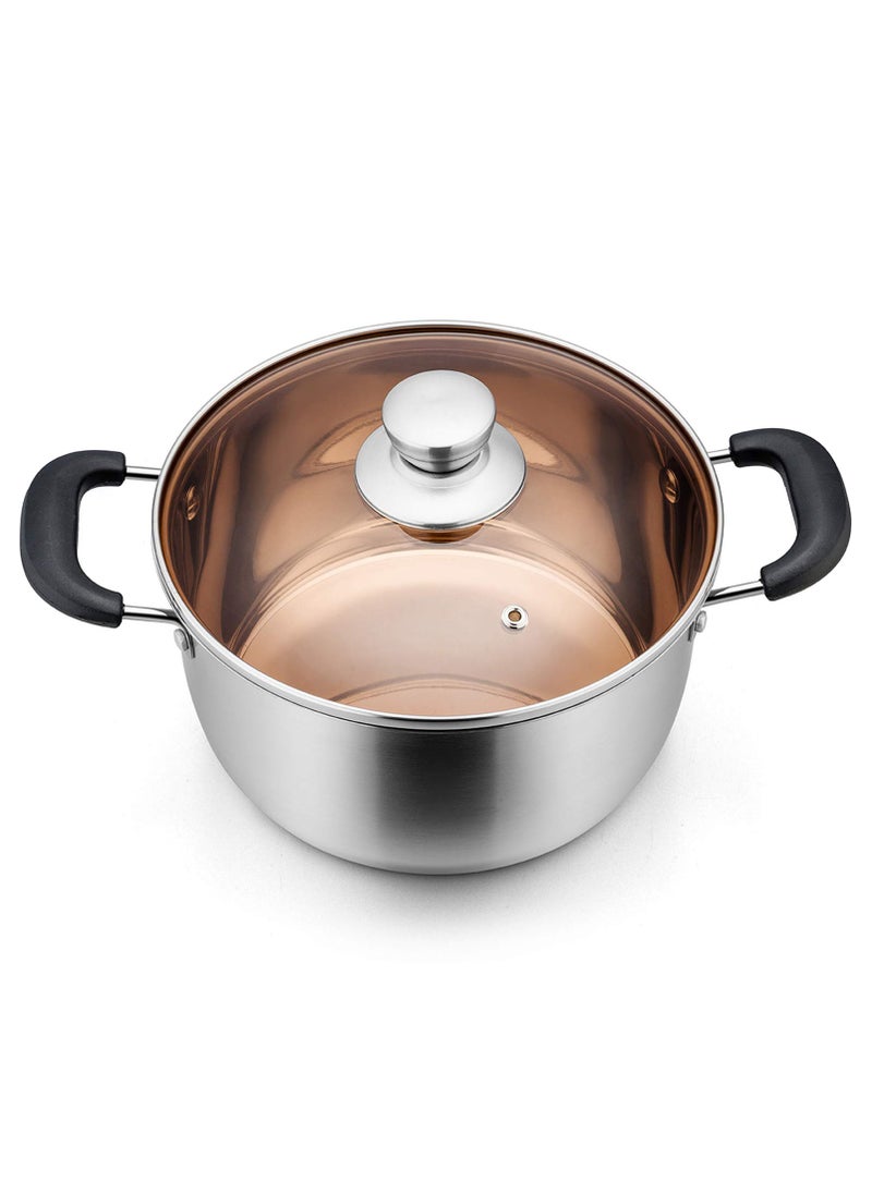 P&P CHEF PP CHEF Stockpot with Lid Stainless Steel Cooking Stock Pot for Soup HeatProof Double Handles with Visible Lid Dishwasher Safe  Healthy 6 Qt 