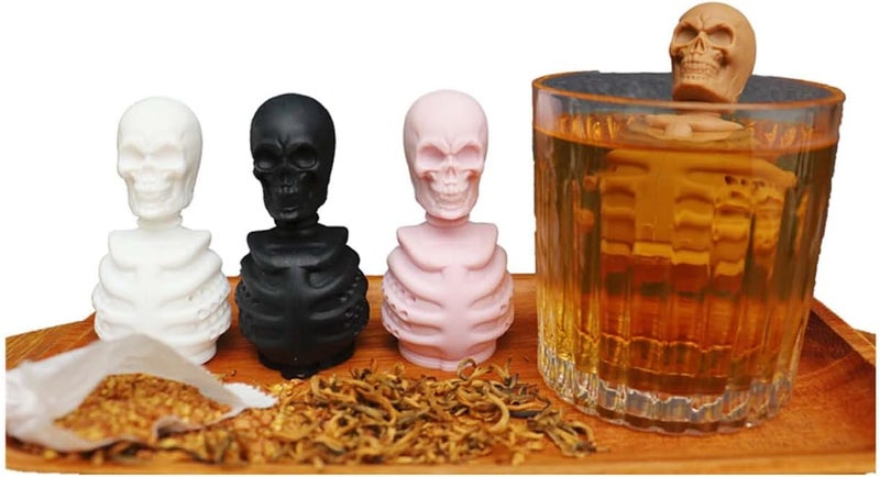 Kakeah 2 Skull Tea Infusers for Loose Tea, Food Grade Silicone Hot Tea Strainers for More Enjoyable Tea Times with Friends and Family(White and Pink) - Image 2