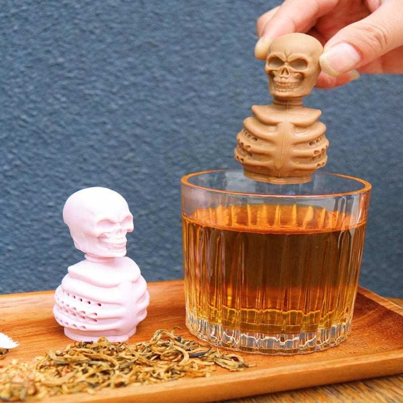 Kakeah 2 Skull Tea Infusers for Loose Tea, Food Grade Silicone Hot Tea Strainers for More Enjoyable Tea Times with Friends and Family(White and Pink) - Image 3