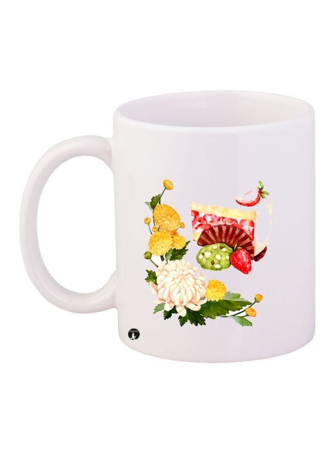 Floral And Fruits Printed Coffee Mug White/Red/Green 11ounce