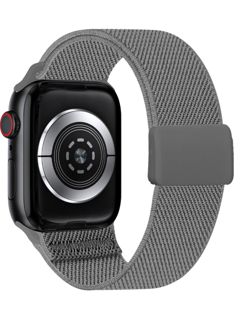 Magnetic Clasp Band for Apple Watch 49mm 45mm 44mm 42mm (Series 1-3), Nylon Elastic Stretchy Strap Compatible with iWatch Series Ultra 10-1 - Charcoal Grey - Image 4