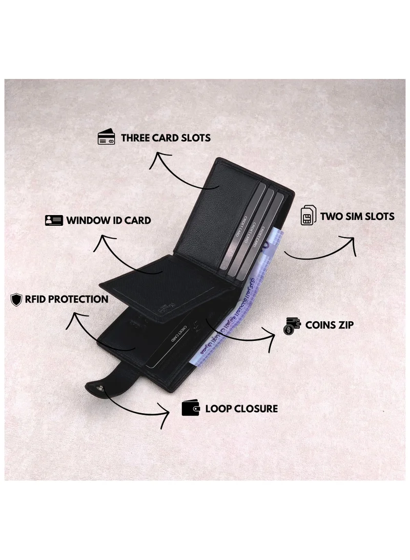 Classic Milano Black (GTF-07-EM) Classic Milano Men’s Wallet – Slim Bifold Leather Wallet for Men with RFID Blocking, Multiple Card Slots & Middle Zip – Stylish Mens Purse Wallets Gift for Husband, Father for Men | Best Price UAE