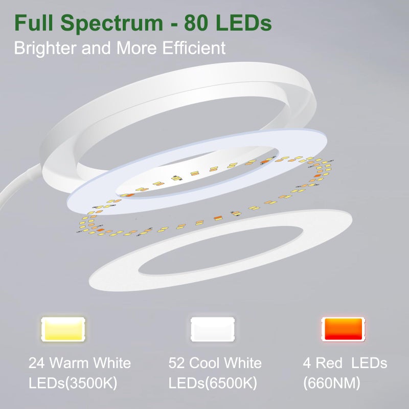 wolezek Grow Lights for Indoor Plants Full Spectrum, 80 LEDs 3 Colors Grow Light, 65in Large Plant Lights for Indoor Growing with 360Â°Gooseneck, 6/12/16H Timer, 5 Brightness, Height Adjustable, White - Image 2