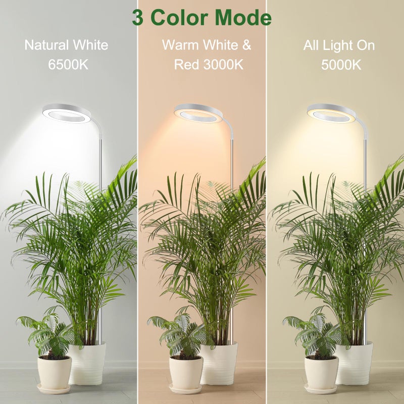 wolezek Grow Lights for Indoor Plants Full Spectrum, 80 LEDs 3 Colors Grow Light, 65in Large Plant Lights for Indoor Growing with 360Â°Gooseneck, 6/12/16H Timer, 5 Brightness, Height Adjustable, White - Image 3