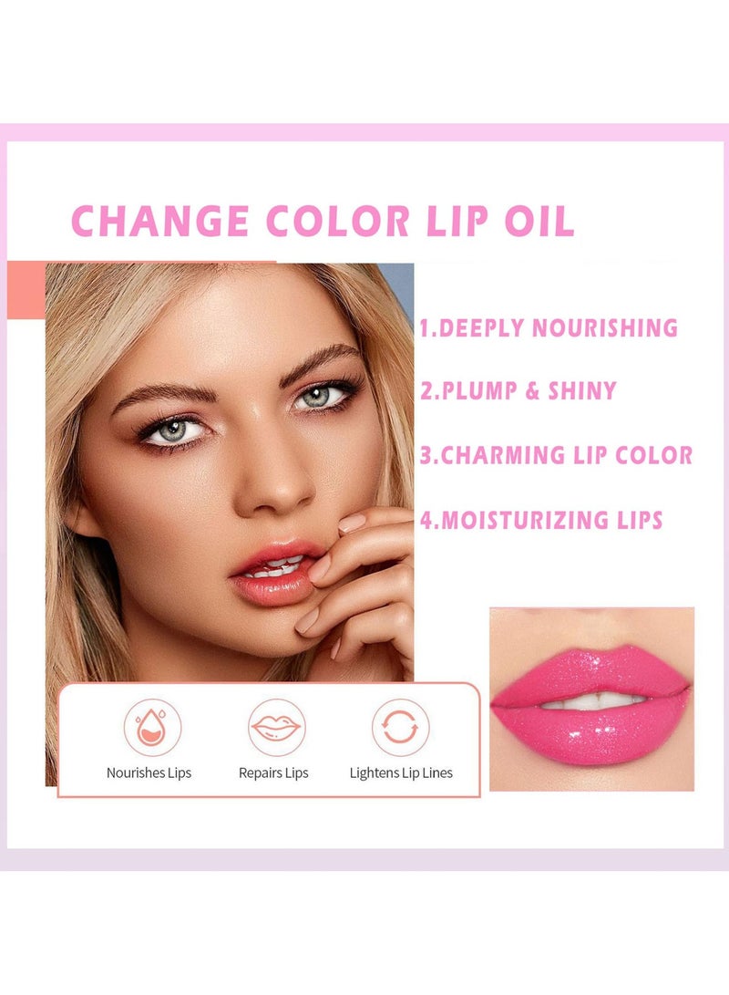 SYOSI Color Changing Lip Oil, Moisturizing Lip Glow Oil, Plumping Glimmer Lip Glow Oil, Long Lasting Nourishing Non-sticky Lip Oil, Transparent Lip Care Oil - Image 4