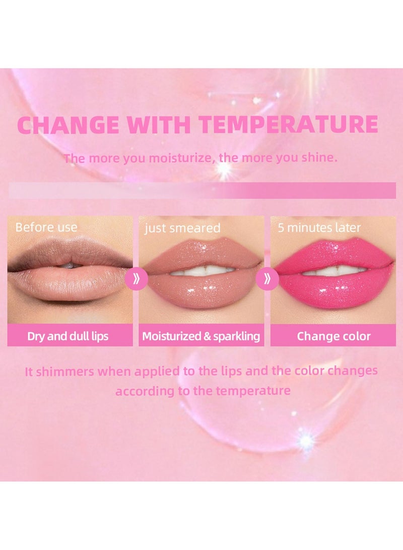 SYOSI Color Changing Lip Oil, Moisturizing Lip Glow Oil, Plumping Glimmer Lip Glow Oil, Long Lasting Nourishing Non-sticky Lip Oil, Transparent Lip Care Oil - Image 3