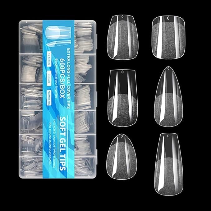 Nails magic Soft Gel Nail Tips – 600 Pcs Square Shape, 12 Sizes – Full Cover Clear Tips for DIY Nails & Salons - Image 5