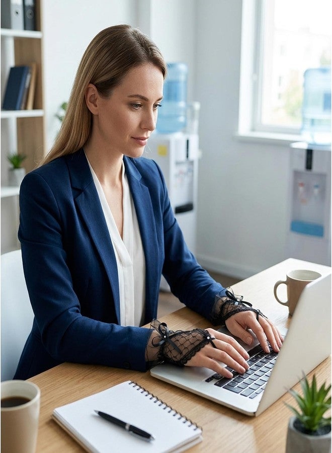 INOCEAN قفازات دانتيل نسائية من إينوشن، زوجان، قفازات أنيقة، دانتيل أبيض وأسود، أغطية يد رقيقة، طقم كلاسيكي باللونين الأسود والأبيض، قفازات نسائية للأصابع - Image 5