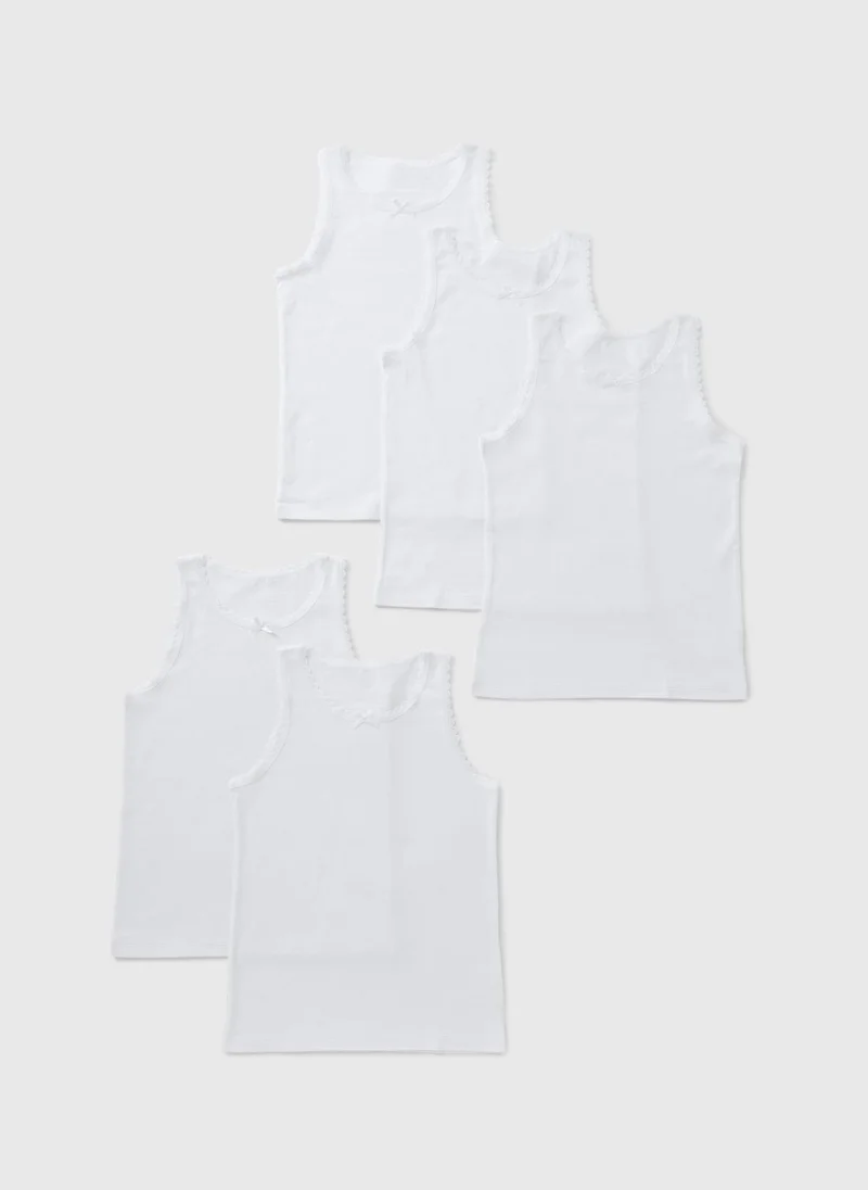 Matalan 5 Pack Girls White Vests