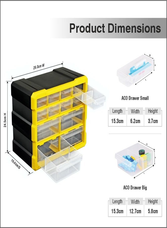 Alkon Plastics Component Organiser with Drawers (ACO12) | Small Parts Storage Jewellery Pharmacy Shop Medicine Nuts Screws Bolts DIY Clinic Hospital Mobile Shop |12 Drawers - Image 2