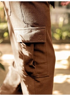 Maniac Mens Solid Brown Corduroy fabric Cargo  - Image 3