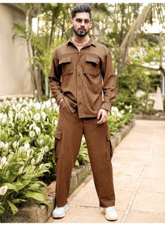 Maniac Mens Solid Brown Corduroy fabric Cargo  - Image 5