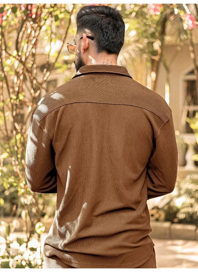 مانياك Mens Solid Brown Corduroy fabric Cargo