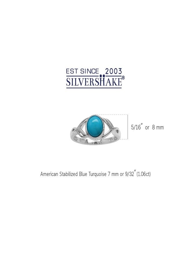 Silvershake 7mm Genuine Round Arizona American Turquoise White Gold Plated 925 Sterling Silver Casual Solitaire Ring Jewelry for Women Size 9 - Image 2