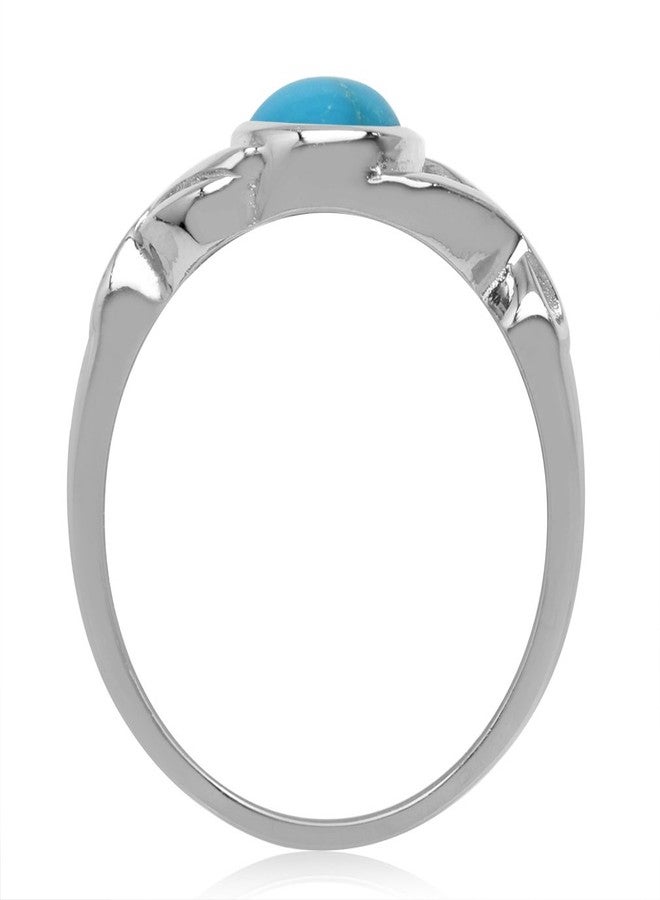 Silvershake 7mm Genuine Round Arizona American Turquoise White Gold Plated 925 Sterling Silver Casual Solitaire Ring Jewelry for Women Size 9 - Image 3