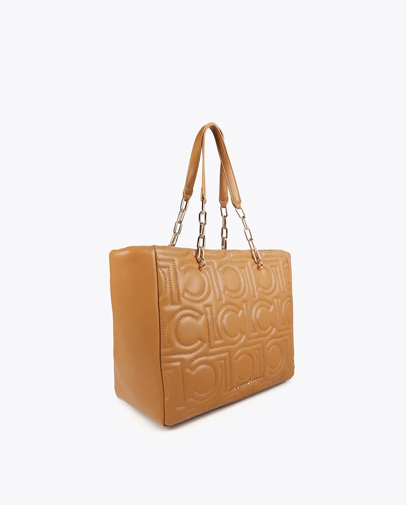 Lola Casademunt Logo Quilted Shopper in Faux Leather with Mixed Chain Handle